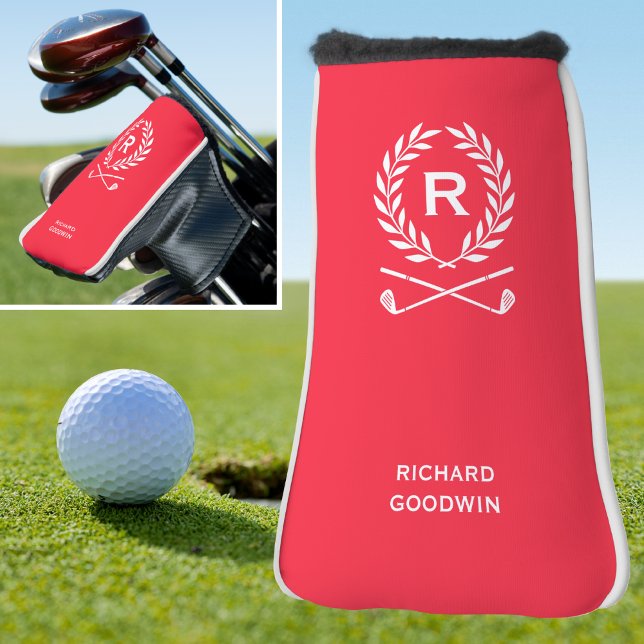 Klassischer Personalisierter Monogramm Name Red Pu Golf Headcover (Von Creator hochgeladen)