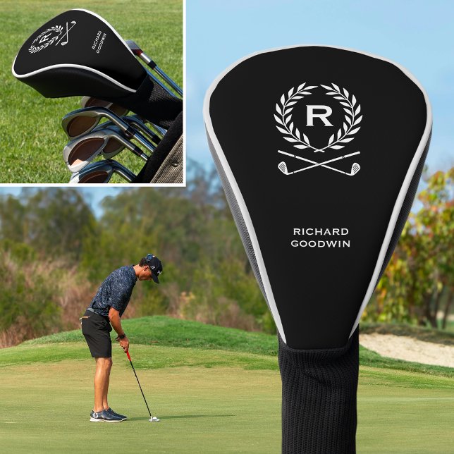 Klassischer Personalisierter Monogramm-Name Schwar Golf Headcover (Von Creator hochgeladen)