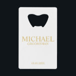 Klassischer Personalisierter Trauzeuge aus Weiß un Geldbeutel Flaschenöffner<br><div class="desc">Klassische Geschenke aus Personalisiertem Trauzeuge,  die den Namen,  den Titel und das Hochzeitsdatum des personalisierten Trauzeugen im klassischen Serif-Schriftart-Stil enthalten. Auch perfekt für Trauzeuge,  Vater der Braut und mehr. Bitte beachten Sie: Die Details der Folie werden im Kunstwerk simuliert. Bei der Herstellung dieses Produktes wird keine Folie verwendet.</div>