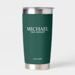 Klassischer Personalisierter Trauzeuge Thermobecher<br><div class="desc">Klassische Geschenke mit Personalisiertem Trauzeuge,  die den Namen,  den Titel und das Hochzeitsdatum des personalisierten Trauzeugen in einem klassischen,  weißen Serif-Schriftart auf smaragdgrünem Hintergrund darstellen. Auch perfekt für Trauzeuge,  Vater der Braut und mehr.</div>