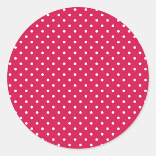 Klassischer Polka-Punkt Weiß - Himbeerrot Runder Aufkleber