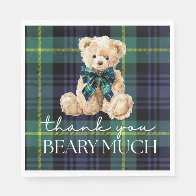 Klassischer Polo-Teddybär-Karo-Babyshower Serviette (Vorderseite)