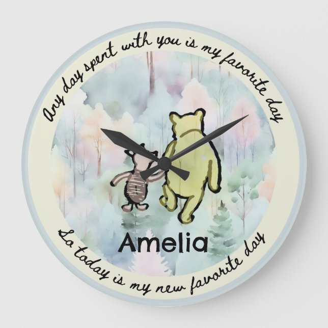 Klassischer Pooh Zitat Pooh und Piglet Watercolor  Große Wanduhr (Vorderseite)
