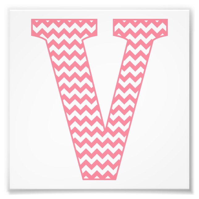 Klassischer Preppy Pink Zickzack Letter V Monogram Fotodruck (Vorne)