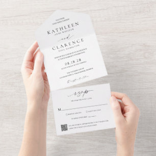 Klassischer QR Code Elegante Hochzeit All In One Einladung