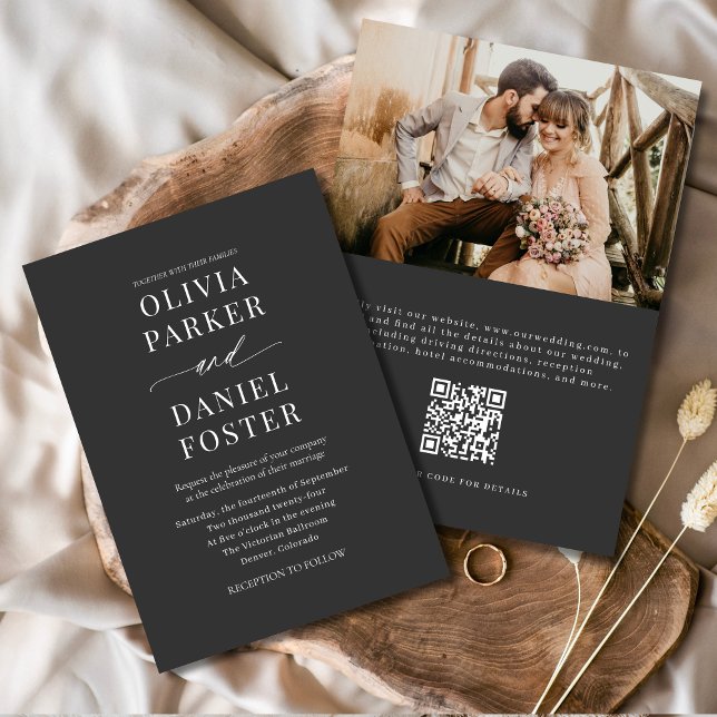 Klassischer QR-Code Elegantes Foto Hochzeit Einladung (Von Creator hochgeladen)