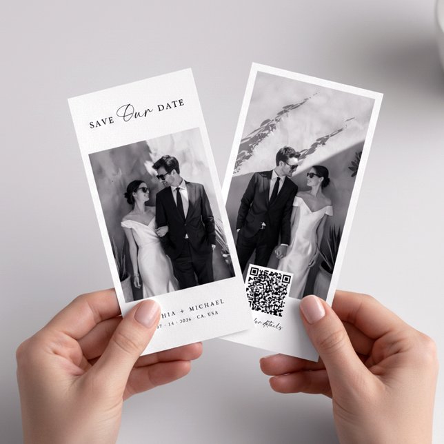 Klassischer QR-Code-Lesezeichen-Hochzeitsfoto Save The Date (Von Creator hochgeladen)