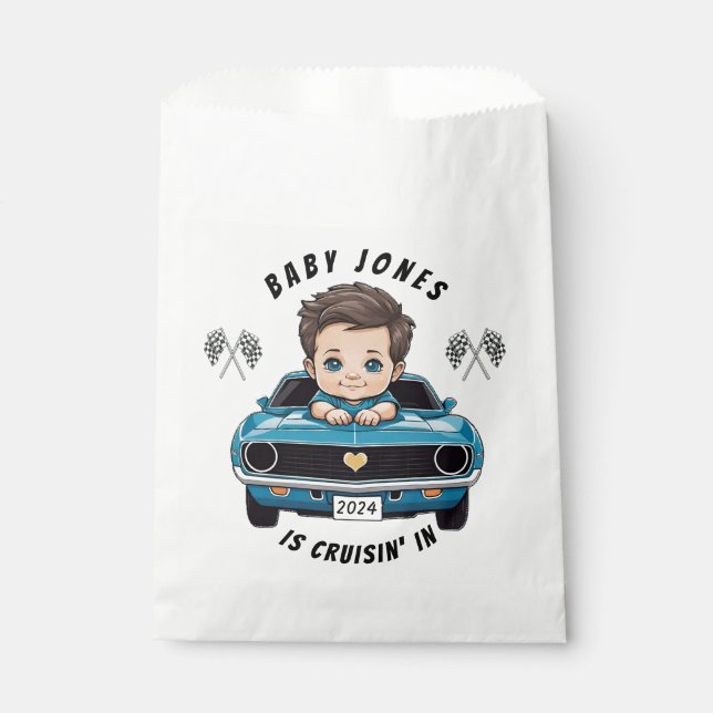 Klassischer Race Car Baby Boy Cruisin' in Dusche Geschenktütchen (Vorderseite)