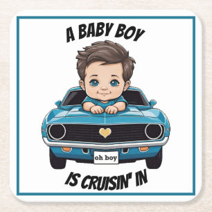 Klassischer Race Car Baby Boy Cruisin' in Dusche Rechteckiger Pappuntersetzer