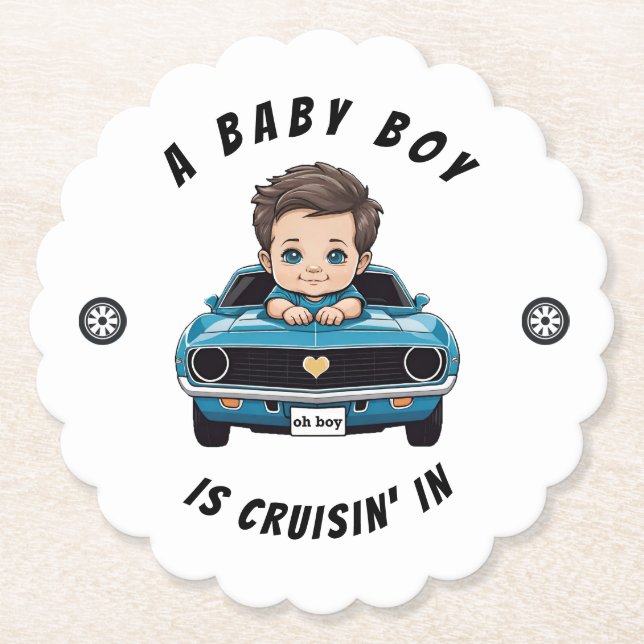 Klassischer Race Car Baby Boy Cruisin' in Dusche Untersetzer (Vorderseite)