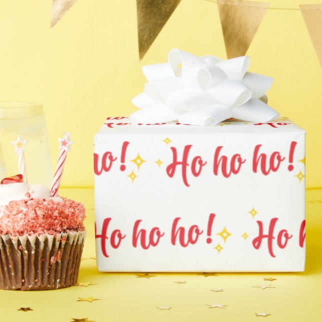 Klassischer Red Ho Ho Ho Text mit goldenen Sternen Geschenkpapier (Geburtstagsparty)