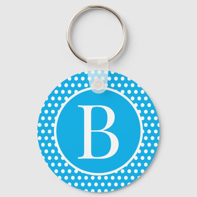 Klassischer Retro-Anfangsbuchstaben Sky Blue Polka Schlüsselanhänger (Vorderseite)
