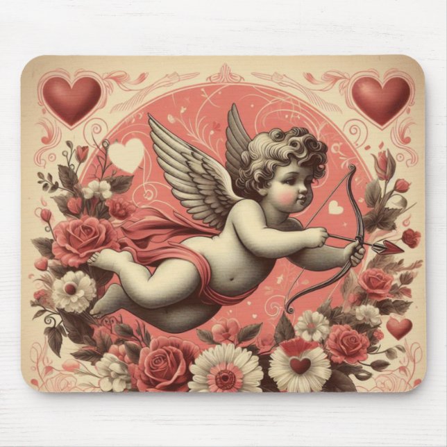 Klassischer/Retro-Cupid Valentinstag Mousepad (Vorne)