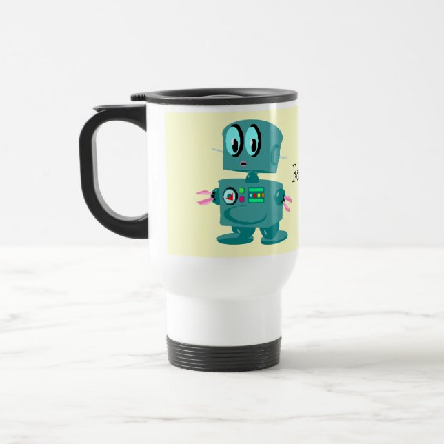 Klassischer Retro grüner Roboter Reisebecher (Links)