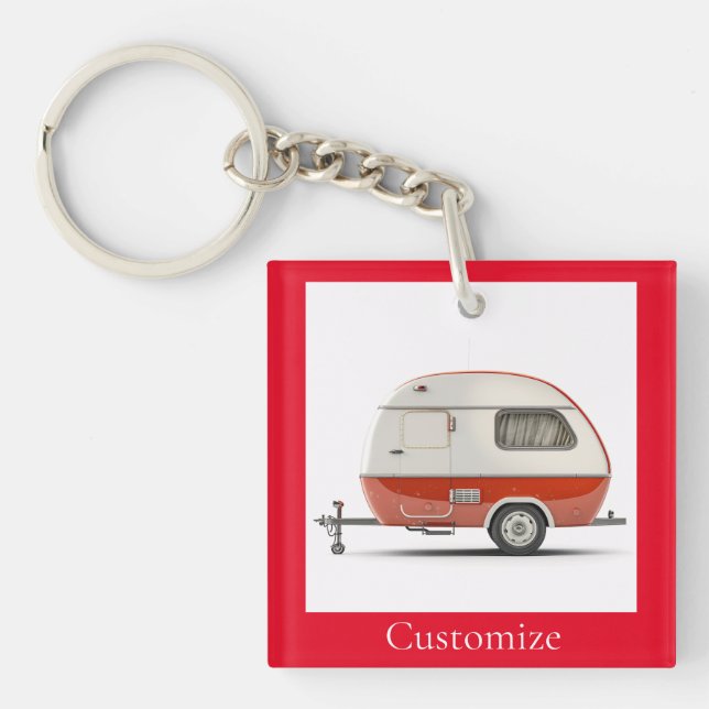 Klassischer Retro Teardrop Camper Thunder_Cove Schlüsselanhänger (Vorderseite)