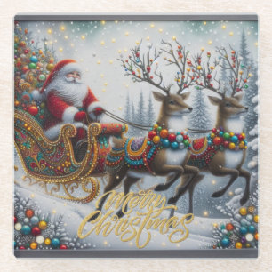 Klassischer/Retro-Weihnachtsmann & Rentiere Glasuntersetzer