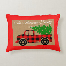 Klassischer Retrowagen mit dem Namen "Burlap Xmas" Dekokissen