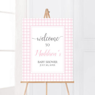 Klassischer rosa Gingham-Baby-Shower-Willkommen Poster