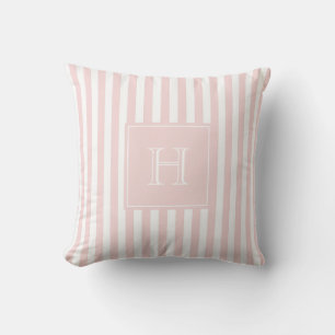 Klassischer rosa Monogramm-Streifen Pastell & Prep Kissen