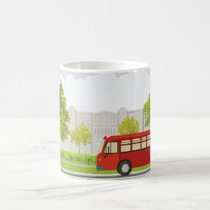 klassischer roter Bus, oft als öffentliches Verkeh Kaffeetasse
