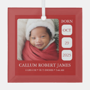 Klassischer roter Glas-Baby-Geburtsstatistiken-Sch Ornament Aus Glas