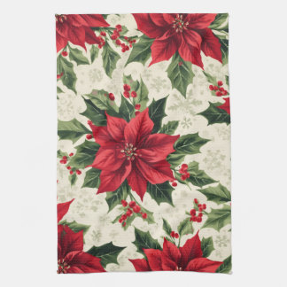 Klassischer roter grüner Weihnachts-Poinsettie-Hol Geschirrtuch