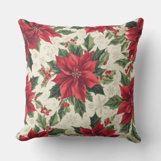 Klassischer roter grüner Weihnachts-Poinsettie-Ste Kissen