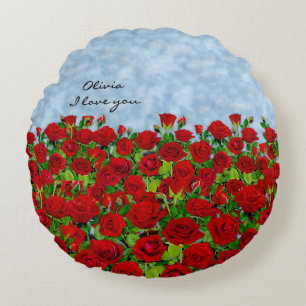 Klassischer roter Rosengarten Romantischer Name Rundes Kissen