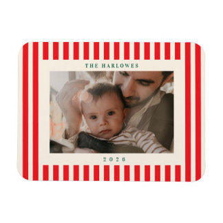 Klassischer roter Streifen Ein Foto Weihnachten Ur Magnet