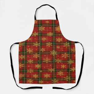 Klassischer roter Tartan mit goldenen Schneeflocke Schürze