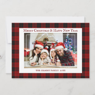 Klassischer roter Tartan-Weihnachtsfamilienfoto-Ur Karte