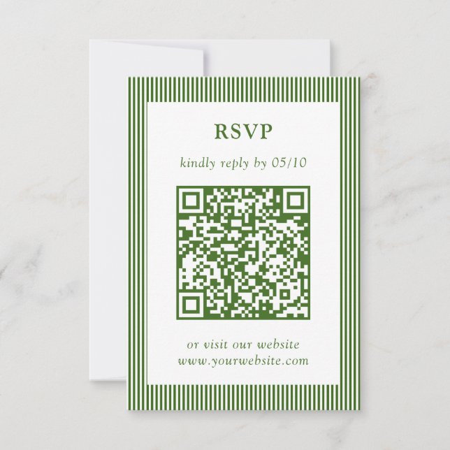 Klassischer RSVP QR-Code für grüne Thin Striped We Karte (Vorderseite)