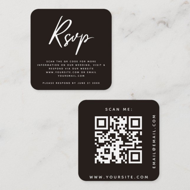 Klassischer RSVP QR-Code für Schwarz und Weiß Begleitkarte (Vorne/Hinten)
