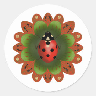 Klassischer Rundaufkleber mit Ladybug auf rot & gr Runder Aufkleber