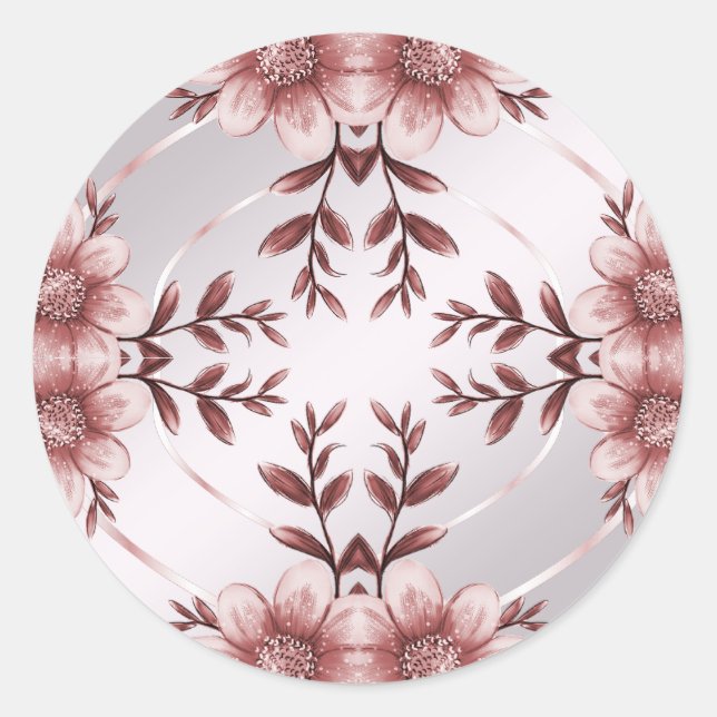 Klassischer Rundaufkleber mit rosa Blumenrahmen Runder Aufkleber (Vorderseite)