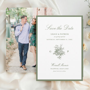 Klassischer Salbeigrüner Monogramm-Hochzeit-Save-t Save The Date