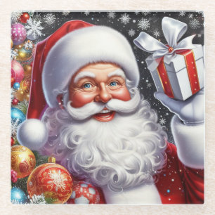 Klassischer Santa mit Gegenwart und Ornamenten Glasuntersetzer