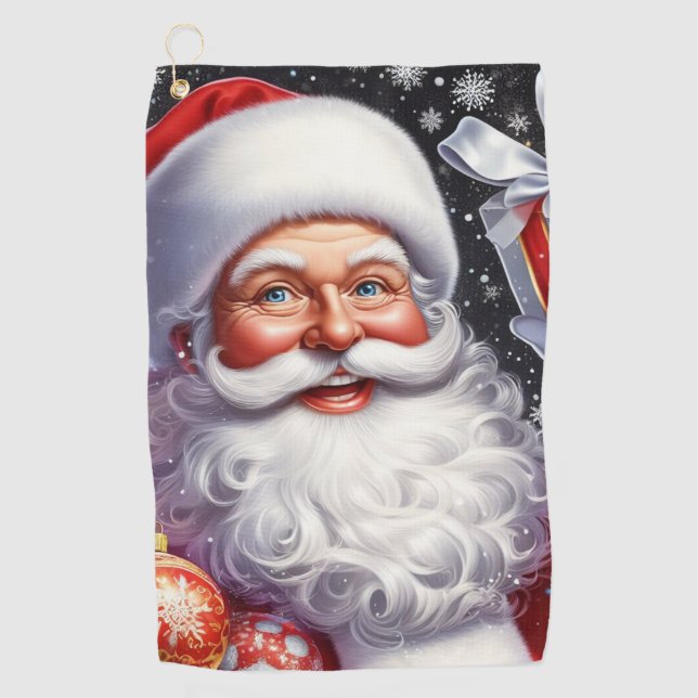 Klassischer Santa mit Gegenwart und Ornamenten Golfhandtuch (Vorderseite)