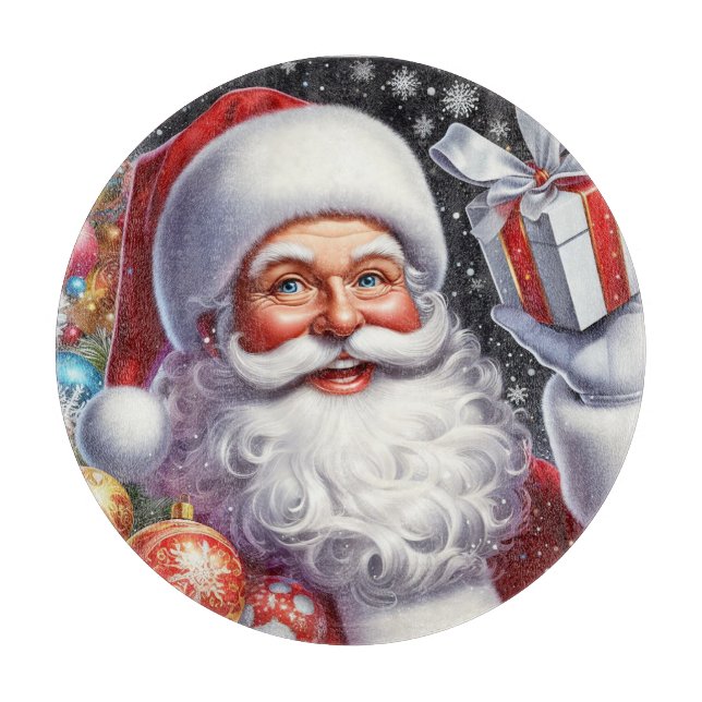 Klassischer Santa mit Gegenwart und Ornamenten Schneidebrett (Vorderseite)