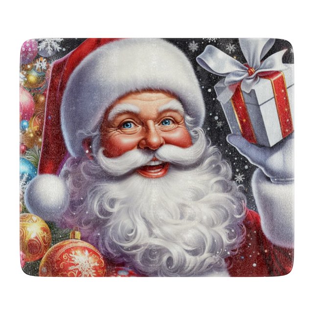 Klassischer Santa mit Gegenwart und Ornamenten Schneidebrett (Vorderseite)