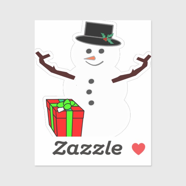 Klassischer Schneemann mit Geschenk Aufkleber (Blatt)