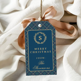 Klassischer Schottenkaro-Monogramm-Kranz Weihnacht Geschenkanhänger