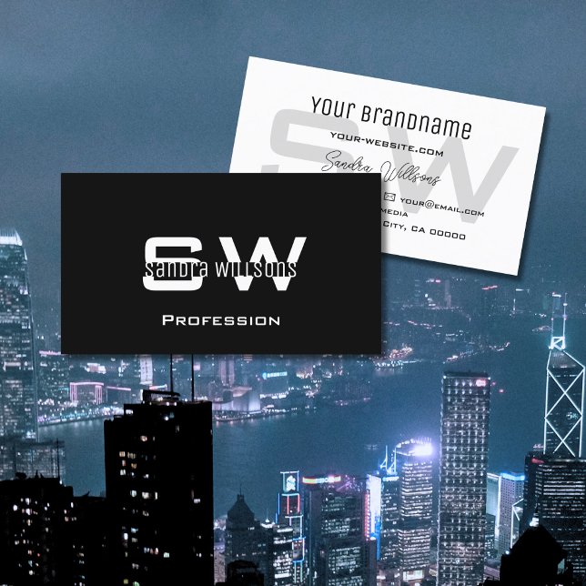 Klassischer Schwarz-Weiß-Chic mit Monogram Simple Visitenkarte (Von Creator hochgeladen)