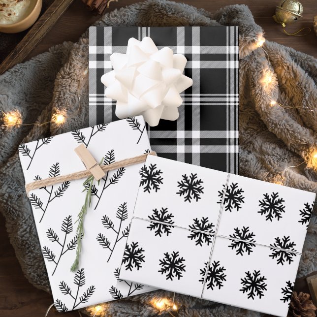 Klassischer Schwarz-Weiß-Weihnachtsurlaub Geschenkpapier Set (Classic Black And White Christmas Holiday Wrapping Paper Sheets)