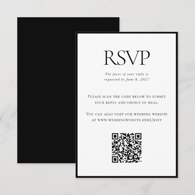 Klassischer Schwarz-weißer Hochzeitcode - kundensp RSVP Karte (Vorne/Hinten)