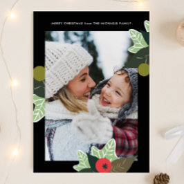 Klassischer Schwarzer Botanischer Rahmen Zwei Foto Feiertagskarte