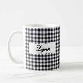 Klassischer schwarzer Gingham mit personalisiertem Kaffeetasse