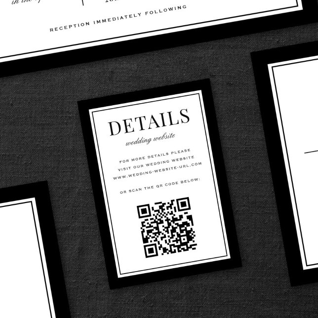 Klassischer schwarzer Rahmen Hochzeitsdetails QR-C Begleitkarte (Von Creator hochgeladen)