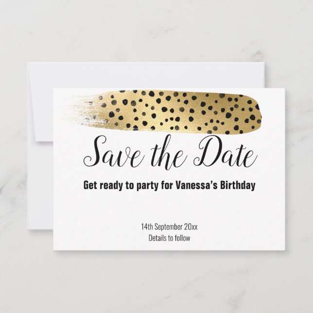 KLASSISCHER SCHWARZGOLD-TIERDRUCK SAVE THE DATE RSVP KARTE (Vorderseite)
