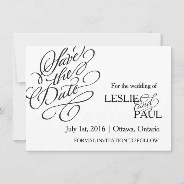 Klassischer Scroll-Schriftart Save the Date (Vorderseite)